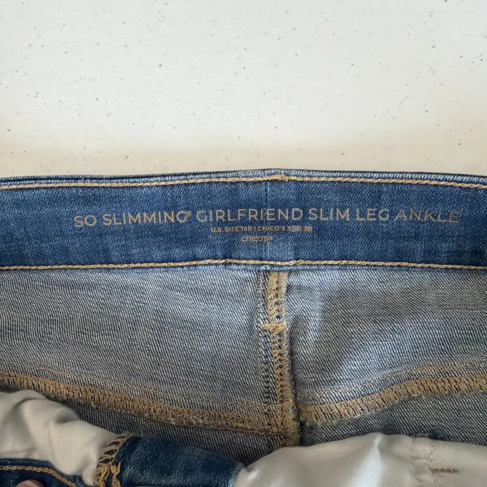 Chico’s 14 Large So Slimming Girlfriend Slim Leg ankle glitter sequin rhinestone - Picture 8 of 12